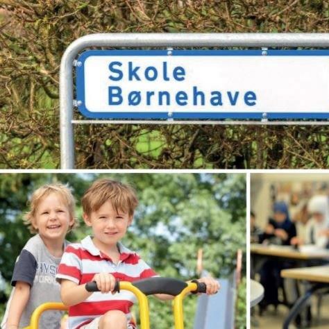 Collage med børn, bøger, skole og børnehave