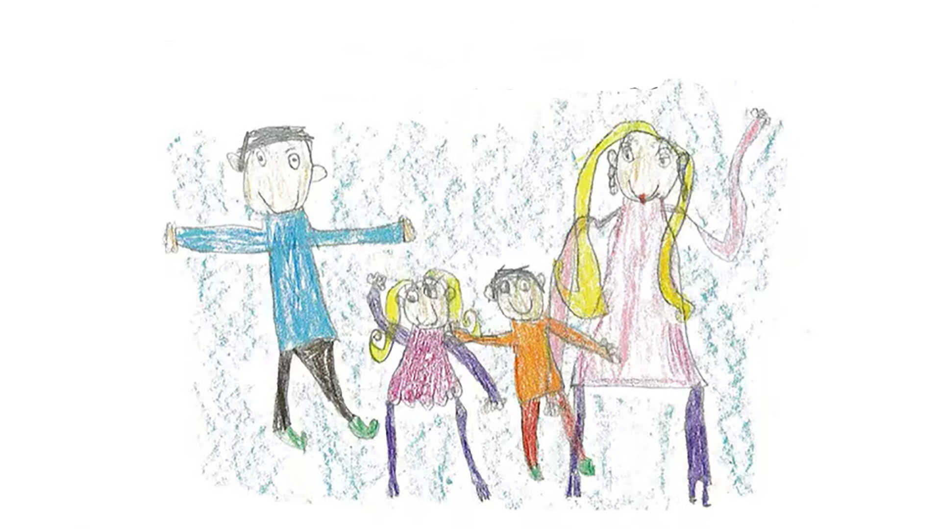 En børnetegning lavet af en familie