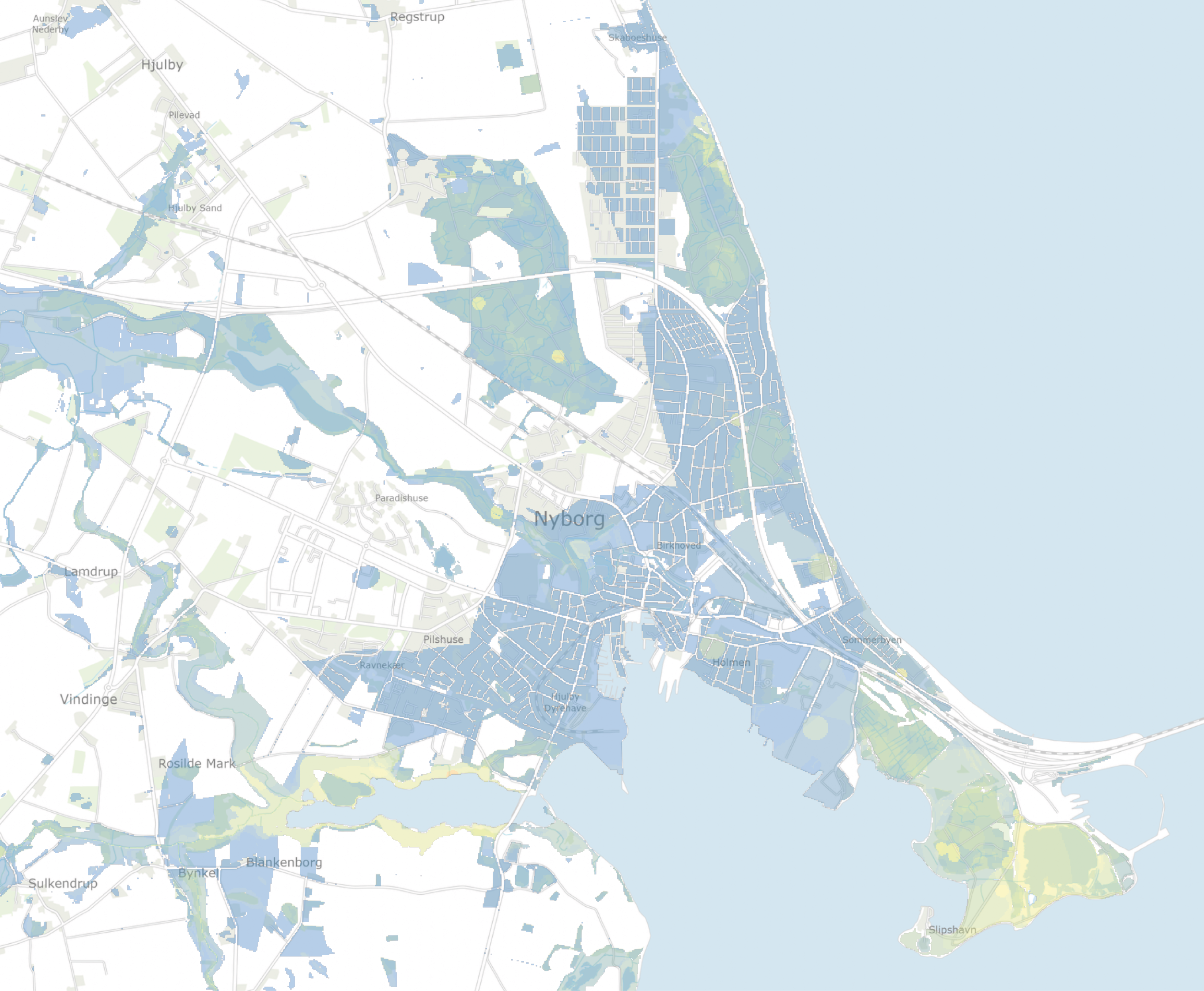 Kort over prioriterede biodiversitetsområder i Nyborg