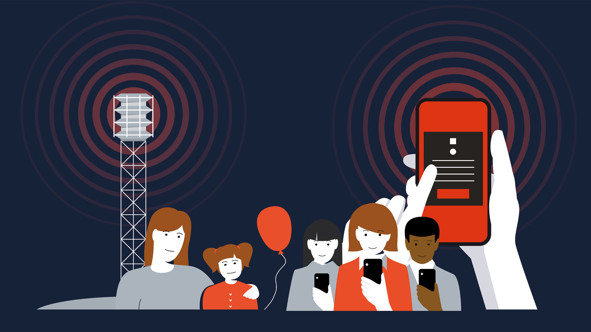 Tegning med folk der tester sirenen 1. maj