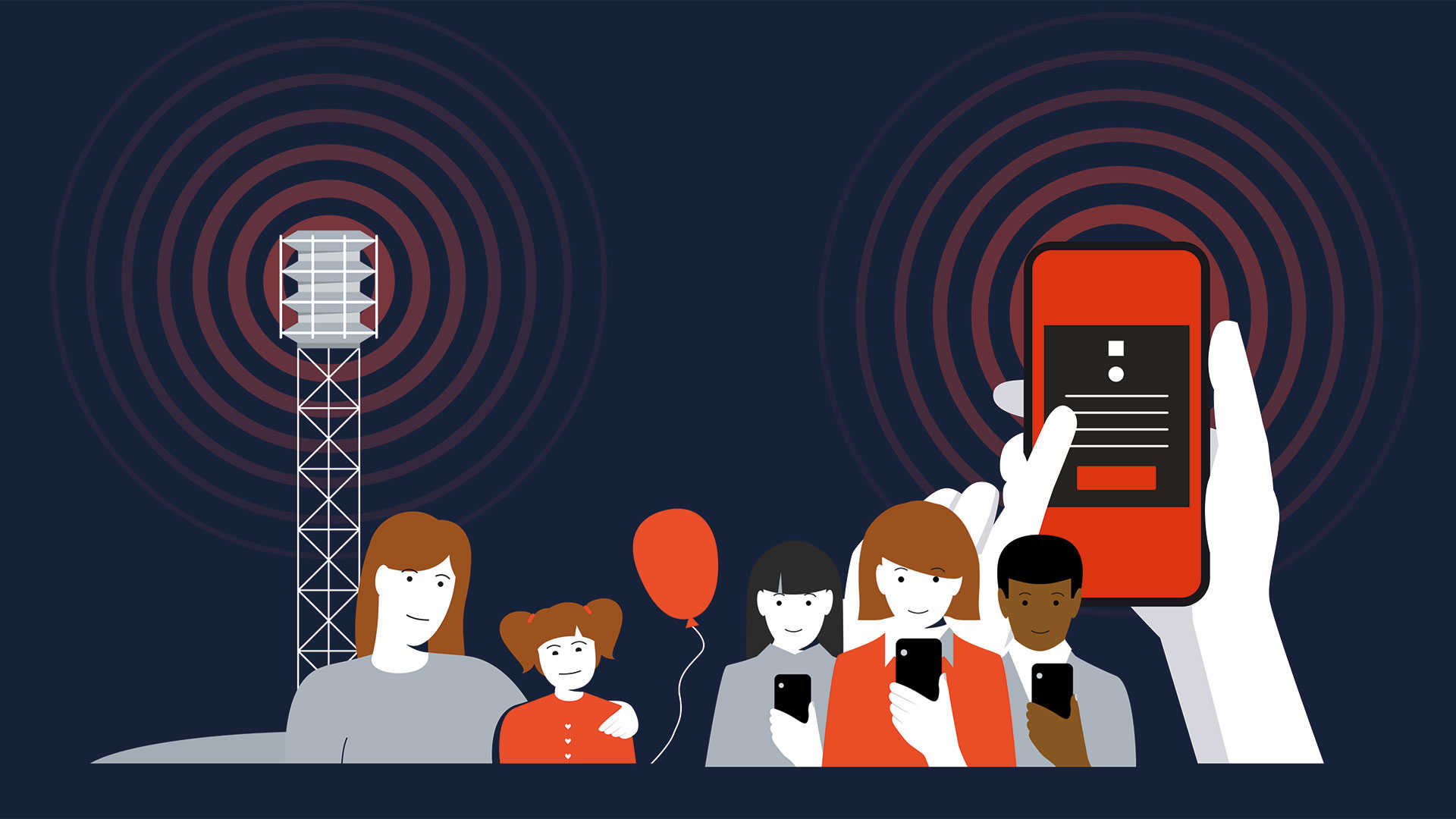 Tegning med folk der tester sirenen 1. maj