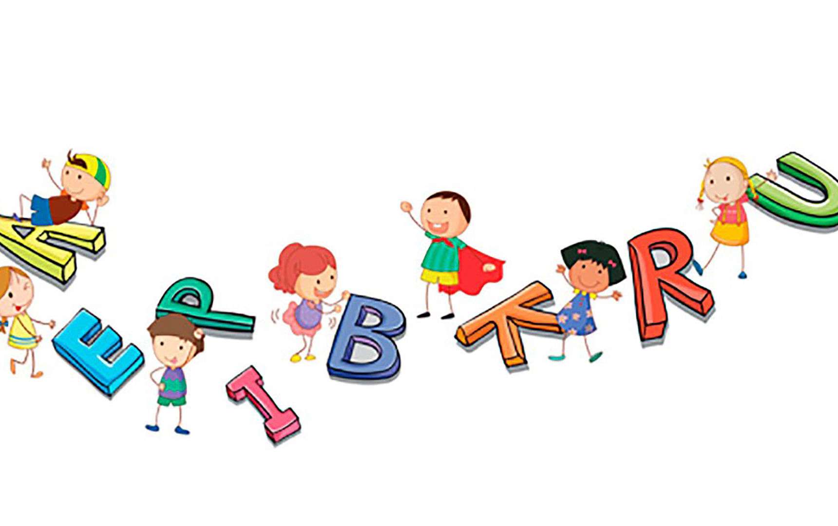 Tegning af bogstaver og legende tændstikbørn