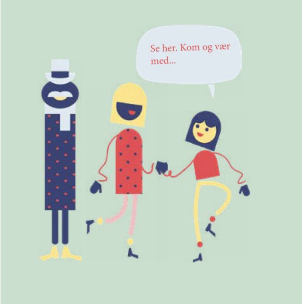 Tegneserie mennesker der viser vej