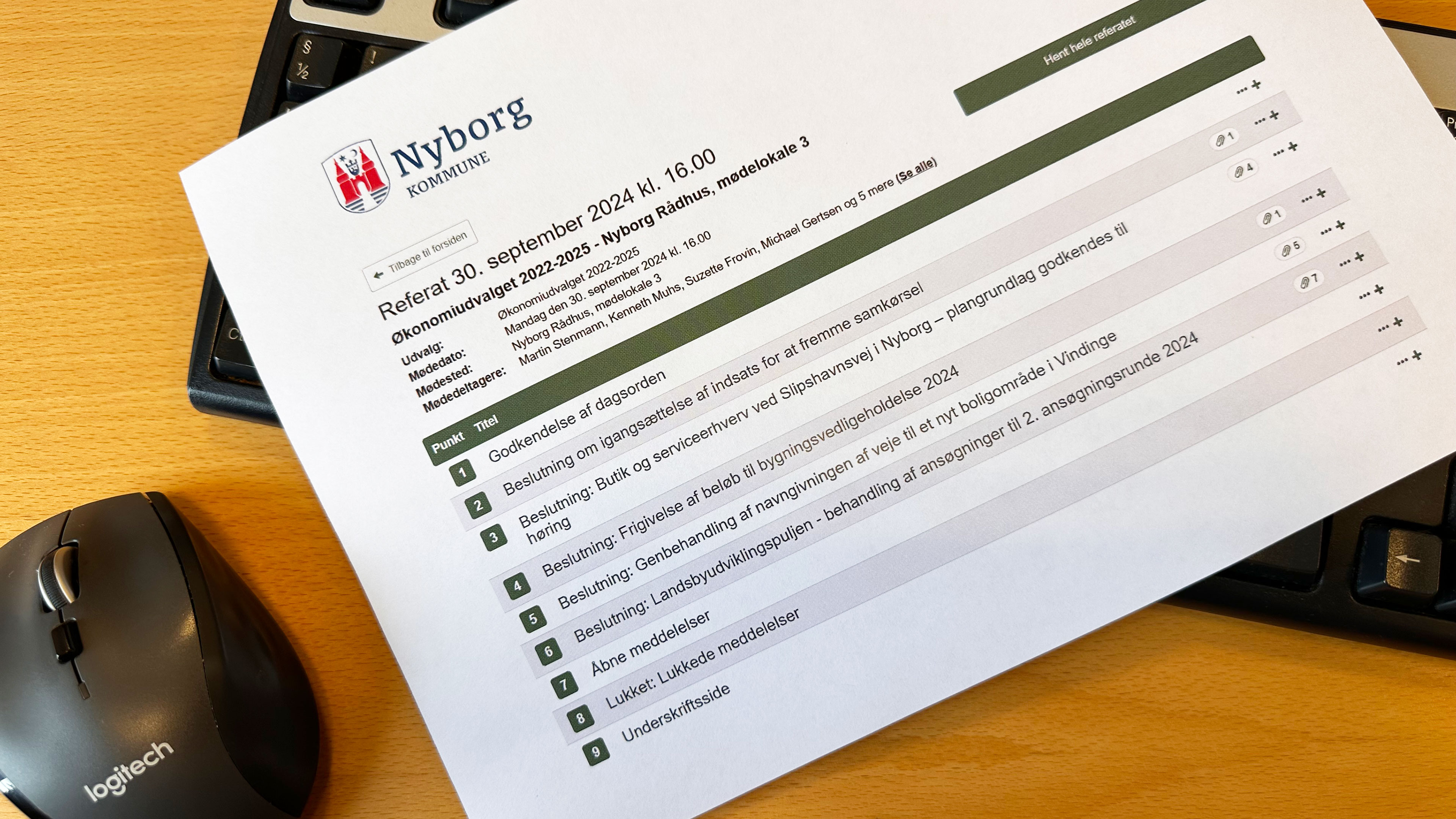 Referat fra Økonomiudvalget i Nyborg Kommune