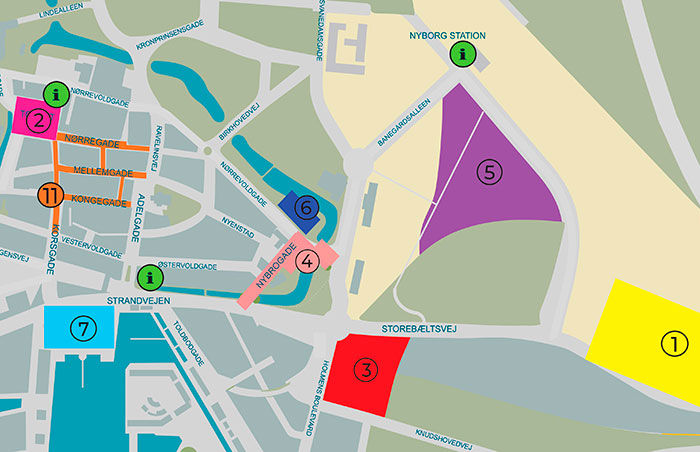 Kort over events og storskærme som logo